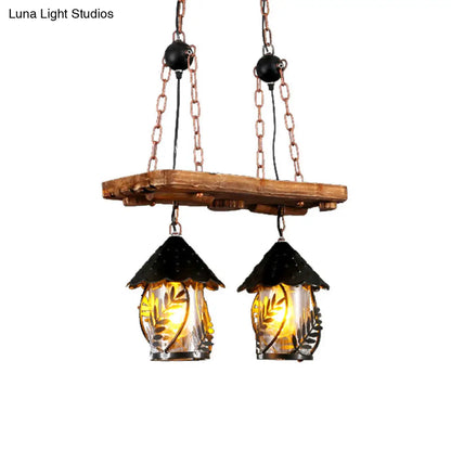 DecorBites™ Industrial White/Clear Wood Hanging Pendant Light - 2/3 Lights Lantern Island Lighting for Restaurant