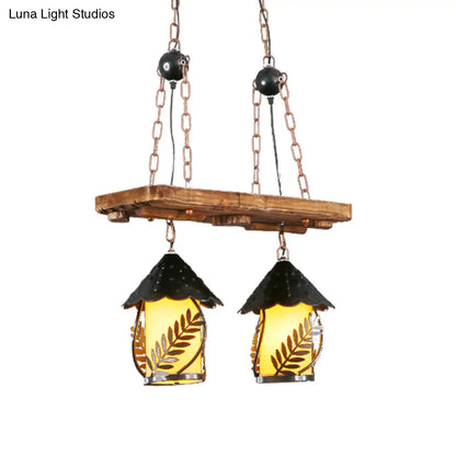 DecorBites™ Industrial White/Clear Wood Hanging Pendant Light - 2/3 Lights Lantern Island Lighting for Restaurant