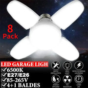 White deformable industrial led ceiling light with four expandable wings for versatile garage lighting decorbites led ceiling
