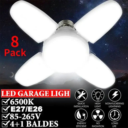 White deformable industrial led ceiling light with four expandable wings for versatile garage lighting decorbites led ceiling