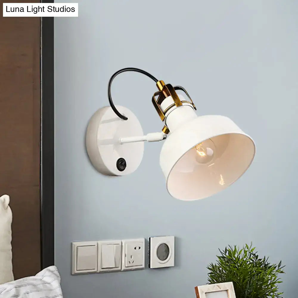 Industrial white and gold wall light with e26 e27 socket metal sconce featuring a gold-toned joint and black cord