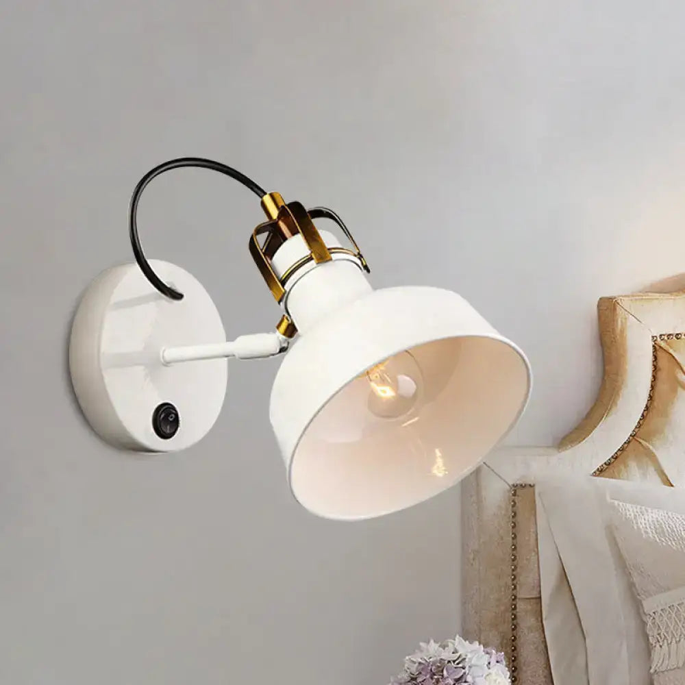 Industrial white and gold wall light with metal sconce and curved black cord for e26 e27 bulbs in foyer lighting
