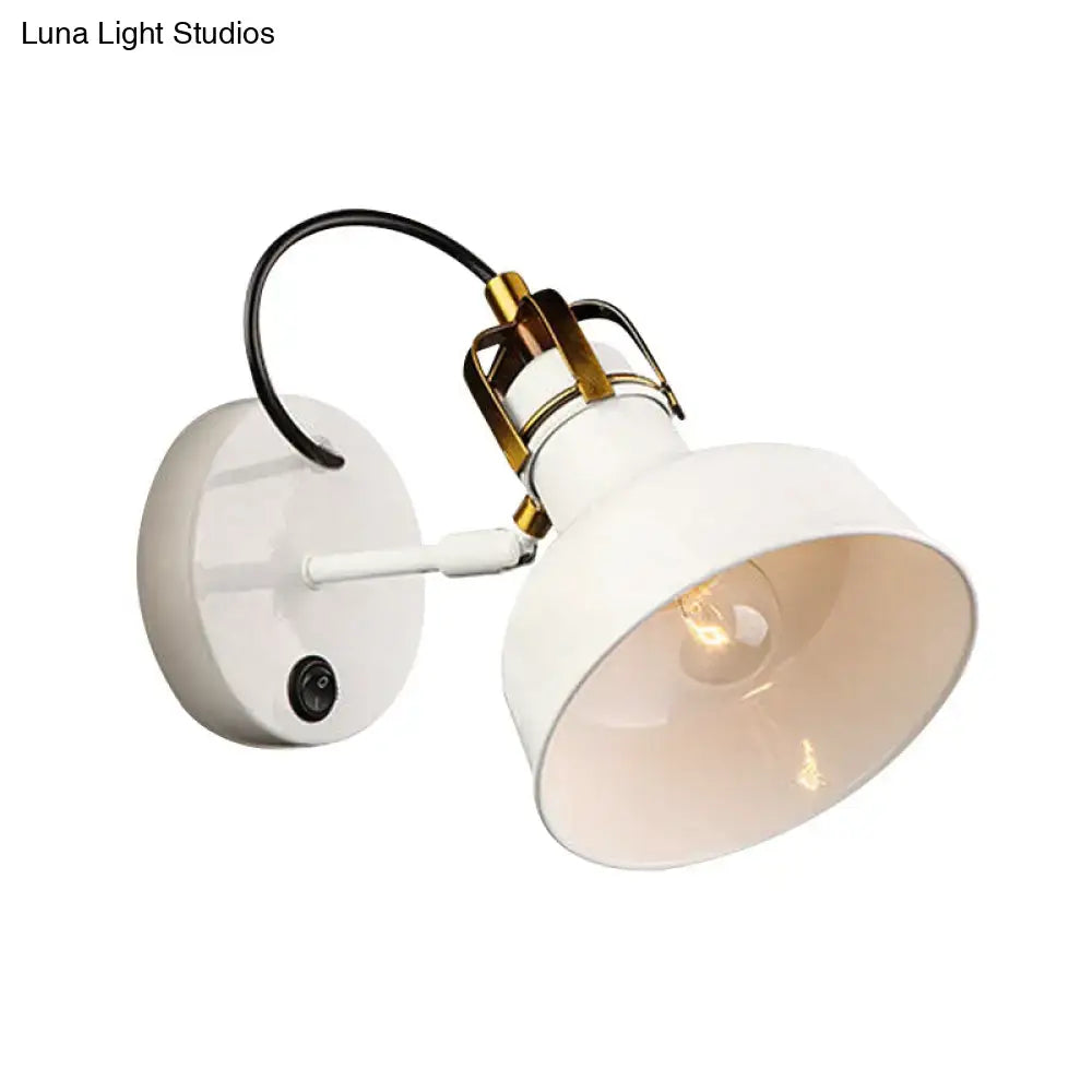 Industrial white and gold wall light with brass adjustable arm and black cord for e26 e27 bulbs in foyer use