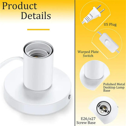 White polished metal lamp base with circular design and e26 e27 screw base for decorbites industrial white table lamp