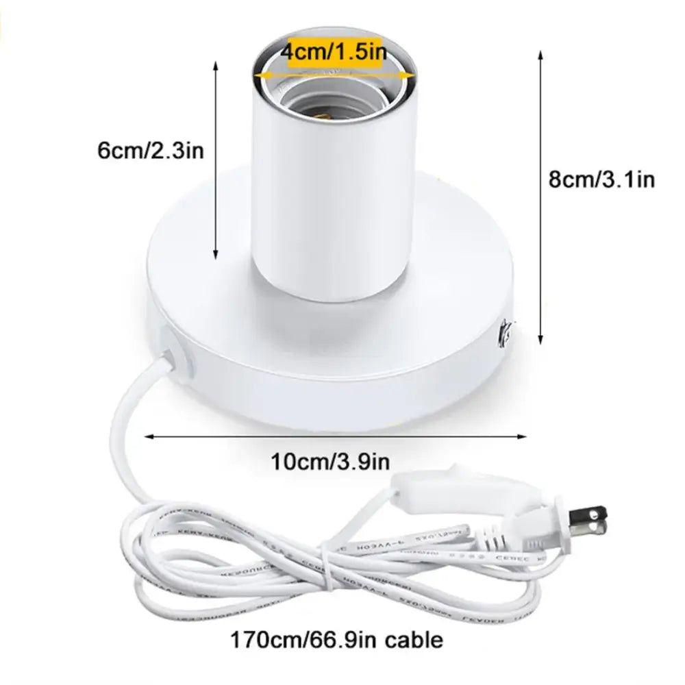 Industrial white table lamp base by decorbites with cylindrical design, circular mounting plate, and 170cm power cord