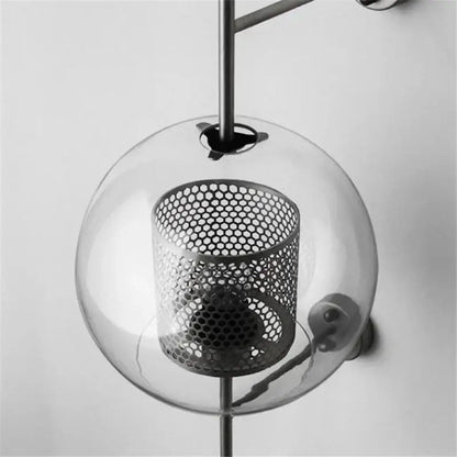 Modern spherical glass pendant wall lamp with black metal honeycomb mesh interior for decorbites industrial wind grid decor