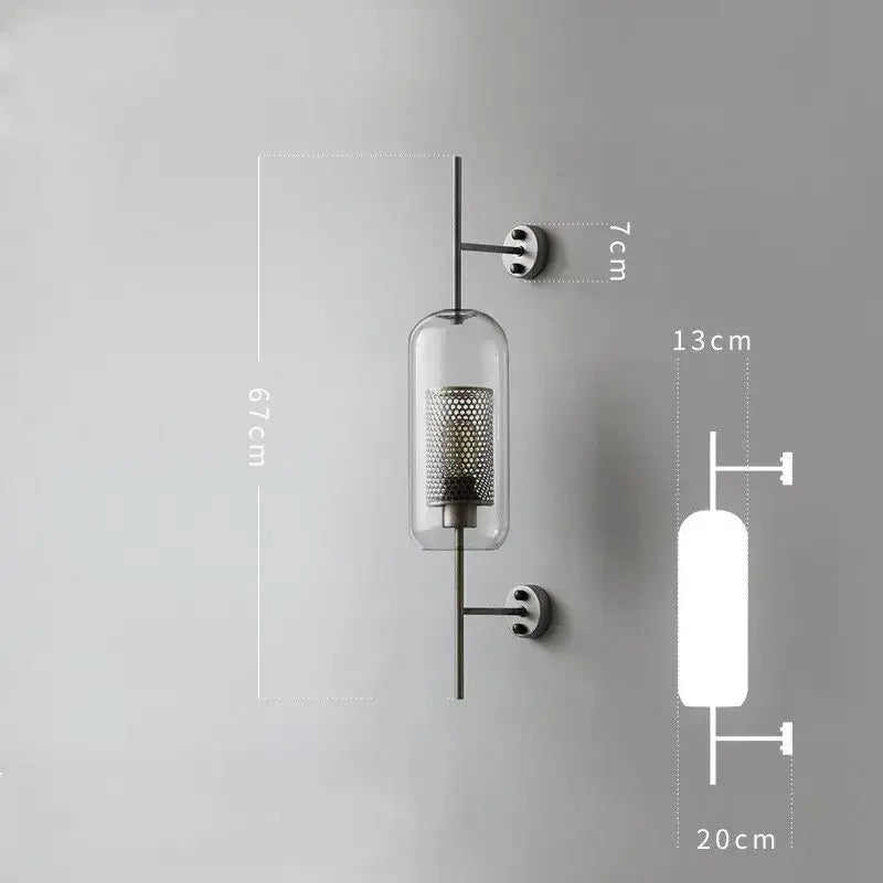 Industrial wind grid brass wall lamp with clear glass globe sconce and black metal arms for modern decorbites industrial wind decor