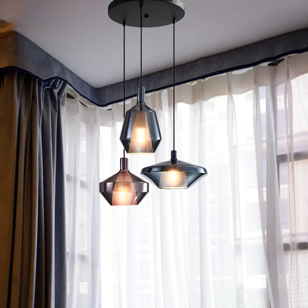 Industrial Wine Bottle Cluster Pendant Light - 3 Lights, Thickened Glass, Black