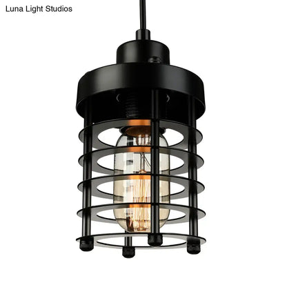 Industrial Wire Cage Pendant Light Fixture in Black & Rust for Dining Room with 1 Bulb