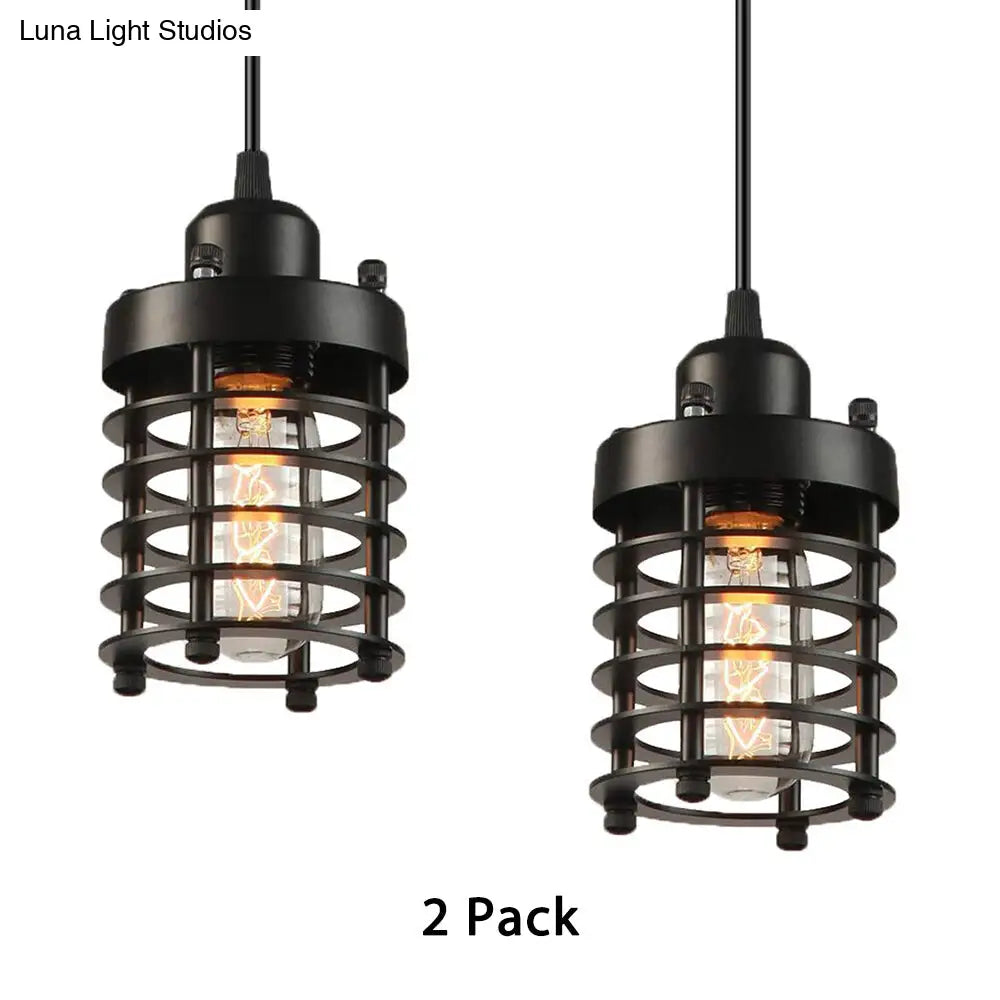 Industrial Wire Cage Pendant Light Fixture in Black & Rust for Dining Room with 1 Bulb