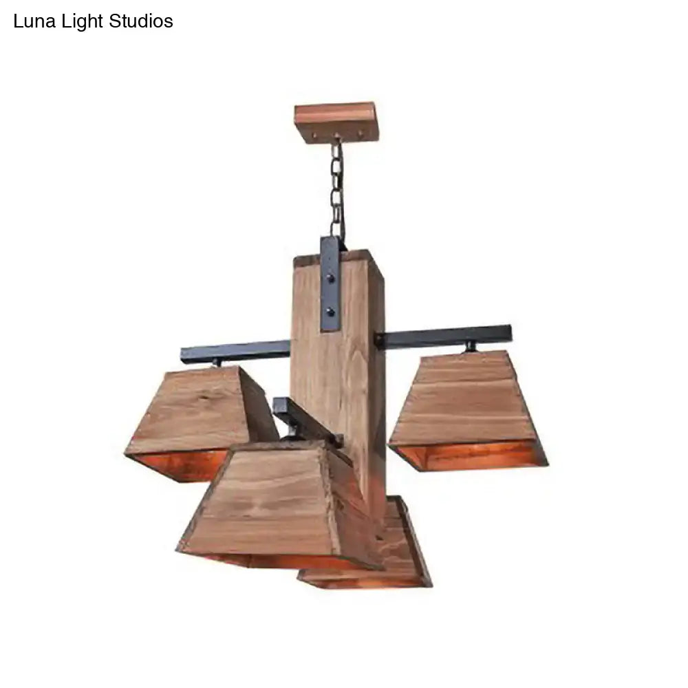 Industrial wood 3 light trapezoid chandelier with e26 e27 sockets black metal accents for dining room fixture width
