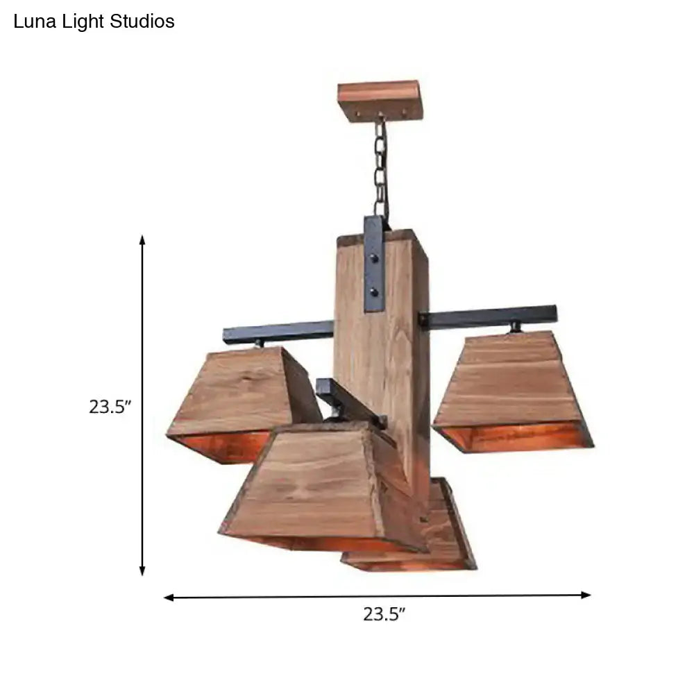 Rustic wooden industrial 3 light trapezoid chandelier with metal chain suspension ideal for dining room e26 e27 fixture width