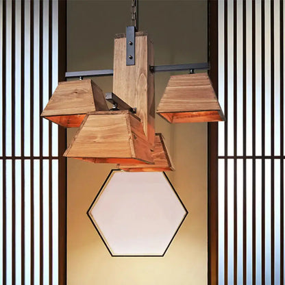 Rustic wooden pendant light with hexagonal frosted glass shade and metal accents for dining room e26 e27 fixture width