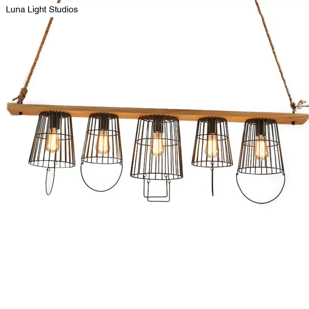 Decorbites industrial black metal cage island lamp with five bucket shades and exposed edison bulbs for living room 220v-240v