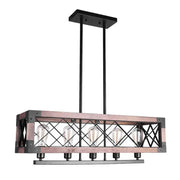 Decorbites vintage metal island lamp rectangular 5-bulb pendant light with rustic wood frame and black metal accents