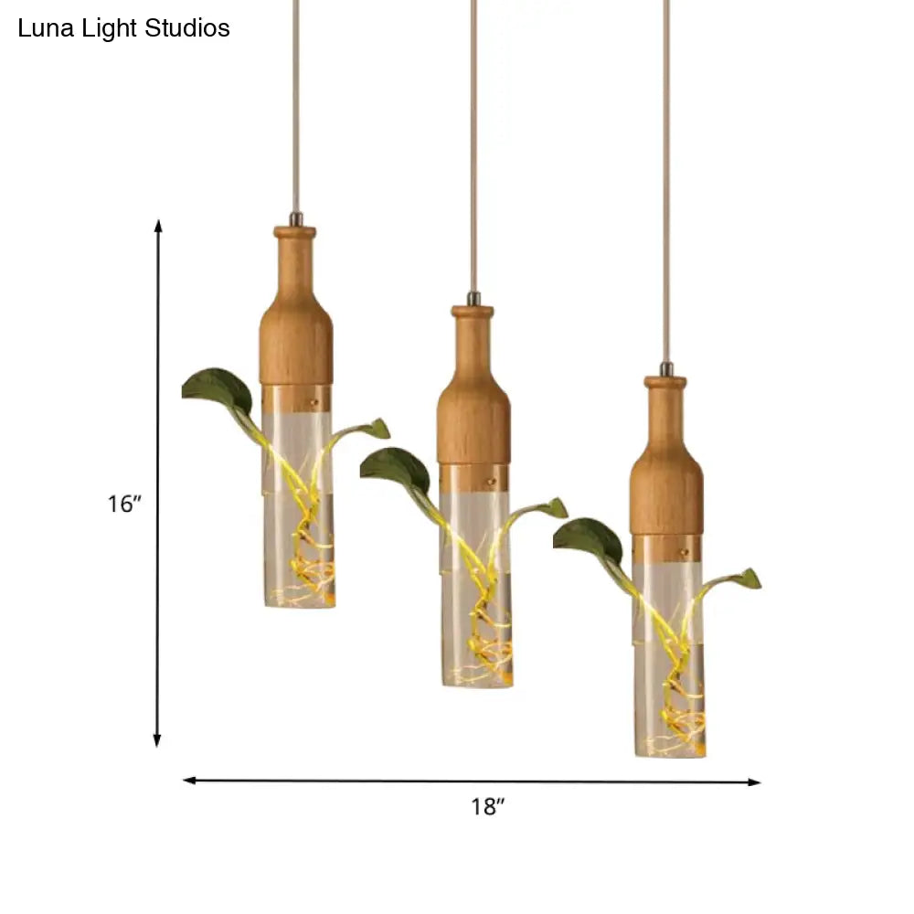 Industrial Wood and Glass Pendant Lighting with Multi Bulbs and Wine Bottle Design for Restaurants