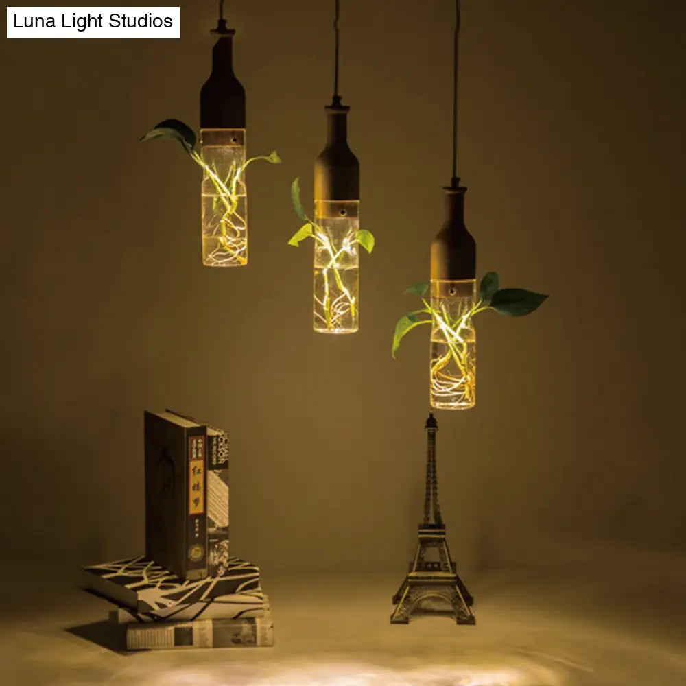 Industrial Wood and Glass Pendant Lighting with Multi Bulbs and Wine Bottle Design for Restaurants