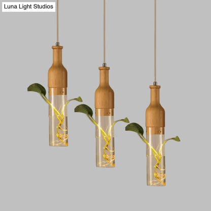 Industrial Wood and Glass Pendant Lighting with Multi Bulbs and Wine Bottle Design for Restaurants