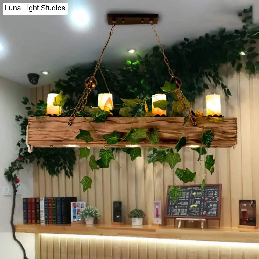 Rustic wooden beam pendant light with e26 e27 bulbs and green ivy vines for industrial wood dining room fixture width design