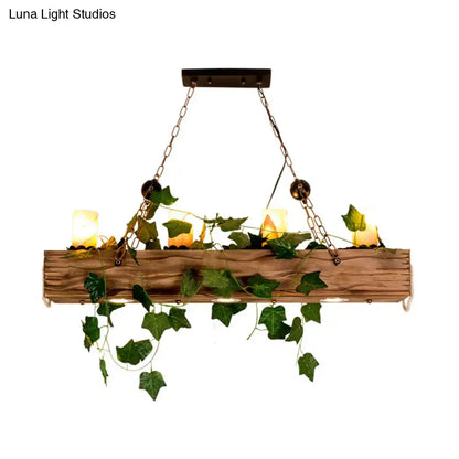 Industrial wood and ivy dining room chandelier with rustic wooden beam fixture width and warm e26 e27 bulbs