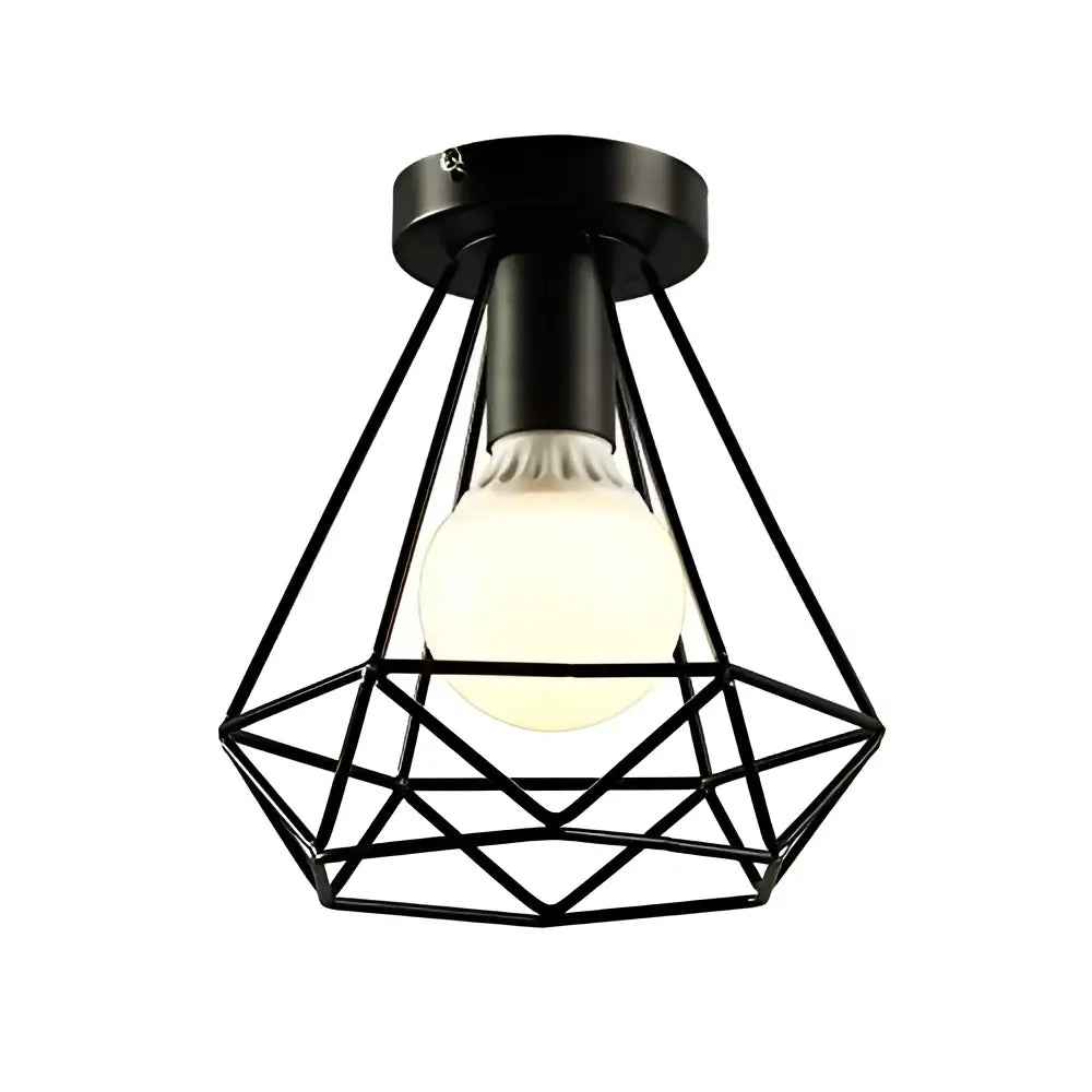 Black metal geometric cage ceiling light with exposed bulb for industrial vintage ceiling decorbites decor