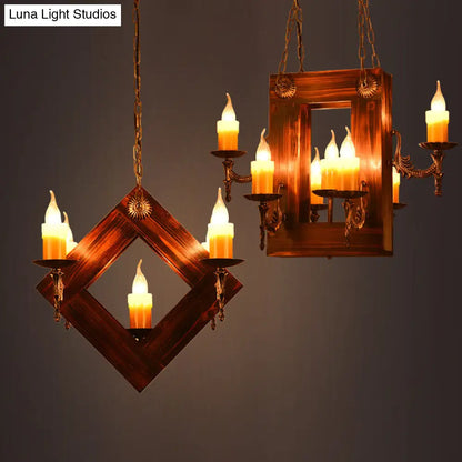 Industrial Wood Candelabra Chandelier with 5/7 Hanging Lights in Brown Finish