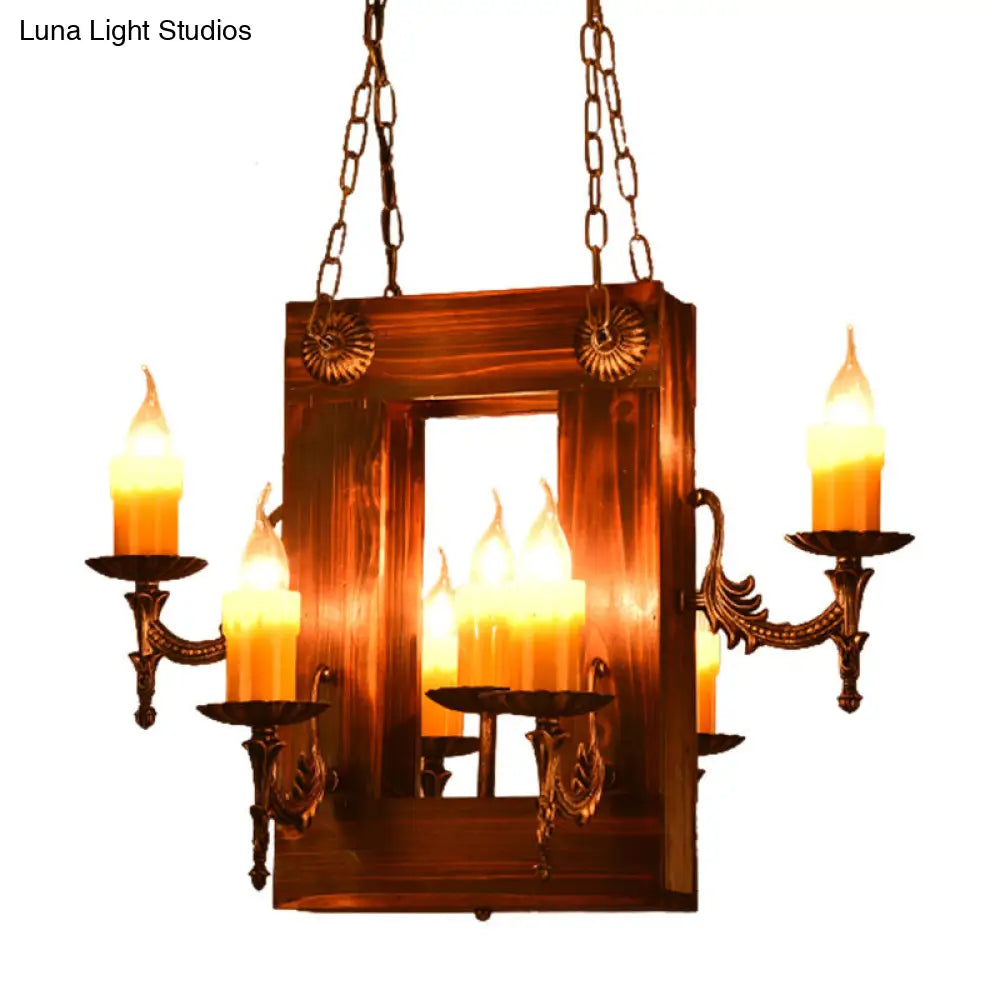 Industrial Wood Candelabra Chandelier with 5/7 Hanging Lights in Brown Finish