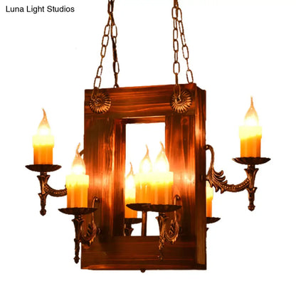 Industrial Wood Candelabra Chandelier with 5/7 Hanging Lights in Brown Finish