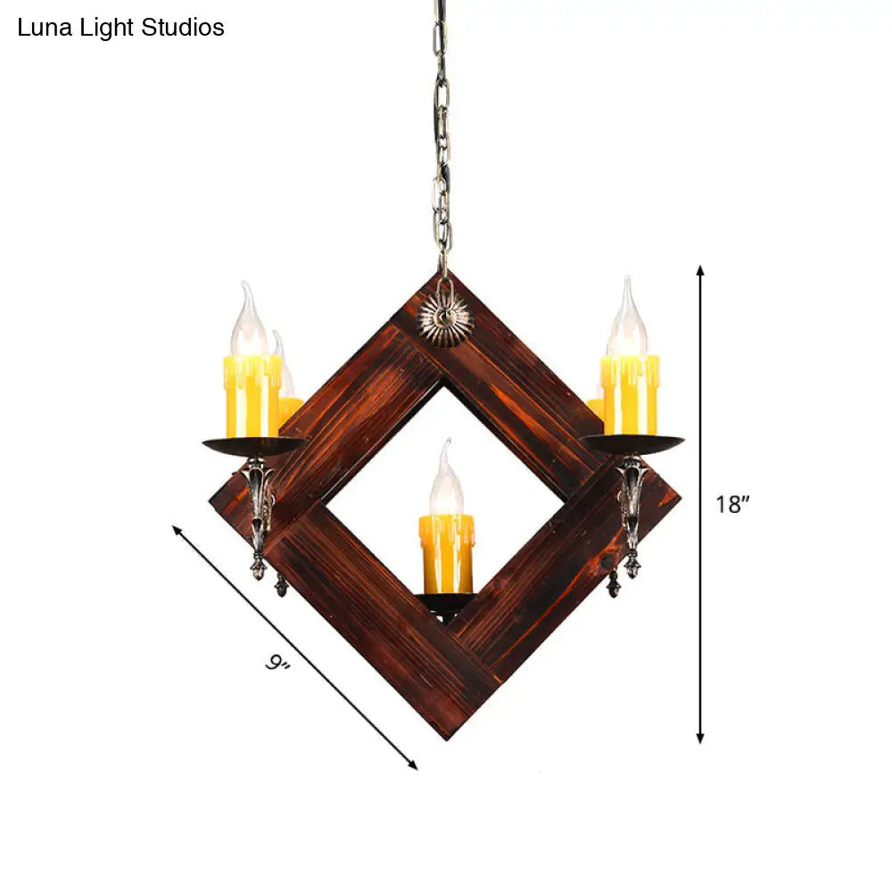 Industrial Wood Candelabra Chandelier with 5/7 Hanging Lights in Brown Finish