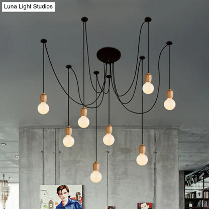 Industrial Wood Dining Room Pendant Lamp with Exposed Bulb and Swag Design