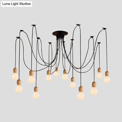 Industrial Wood Dining Room Pendant Lamp with Exposed Bulb and Swag Design