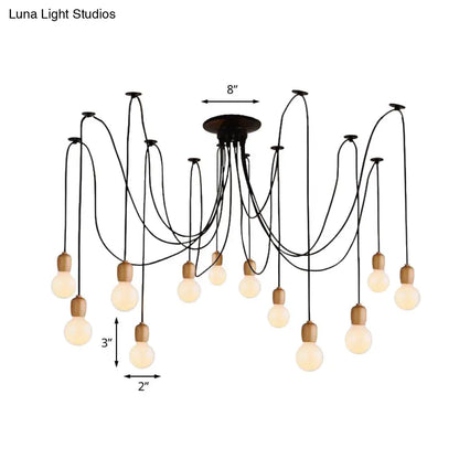 Industrial Wood Dining Room Pendant Lamp with Exposed Bulb and Swag Design