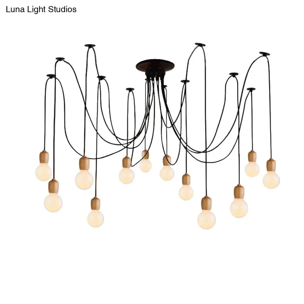 Industrial Wood Dining Room Pendant Lamp with Exposed Bulb and Swag Design