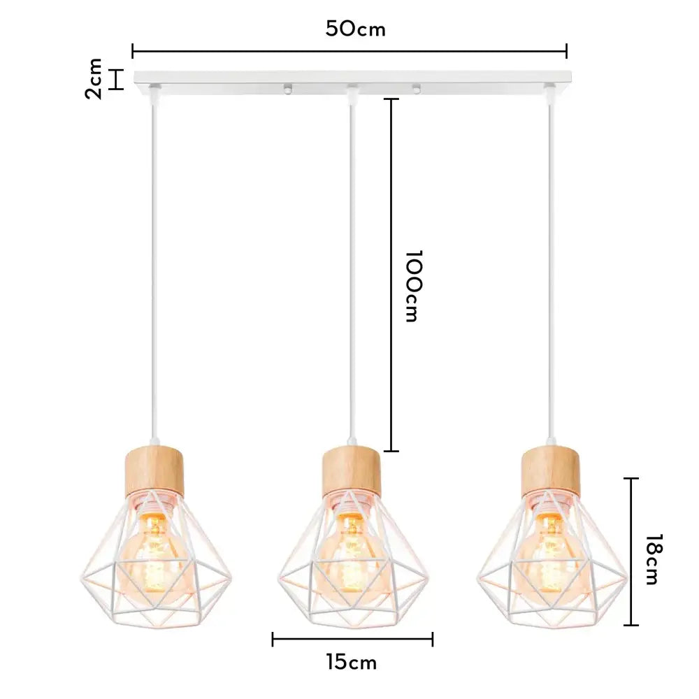 White geometric industrial wood pendant light with wooden caps and exposed filament bulbs for dining room decorbites industrial wood