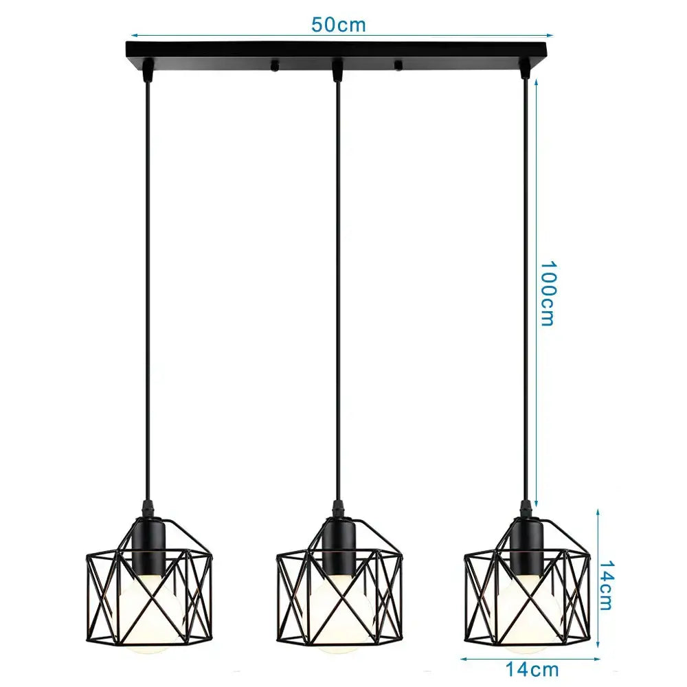 Black geometric industrial wood pendant light with three cube shades for decorbites industrial wood dining room decor