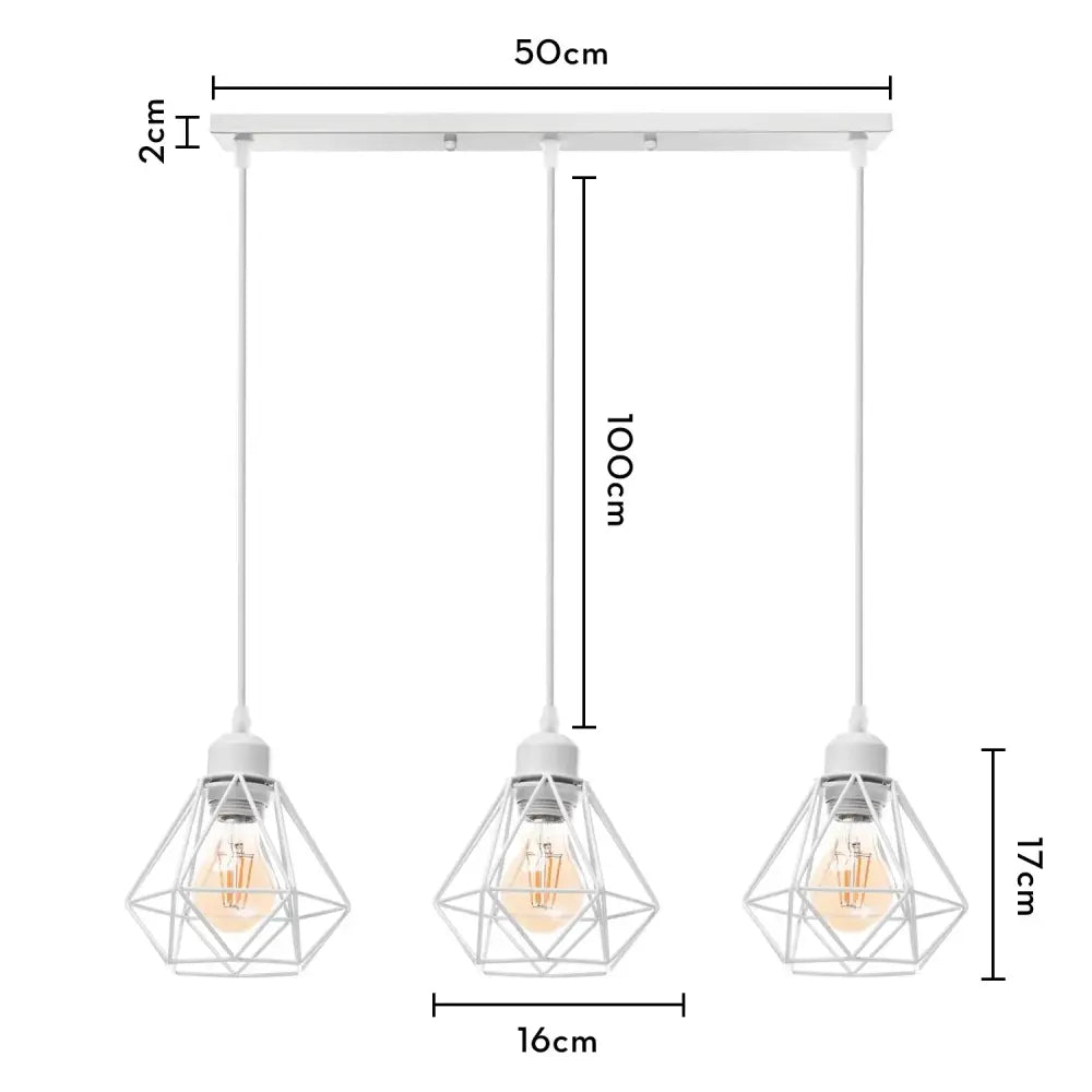 White geometric cage pendant light with three exposed filament bulbs decorbites industrial wood pendant for dining room