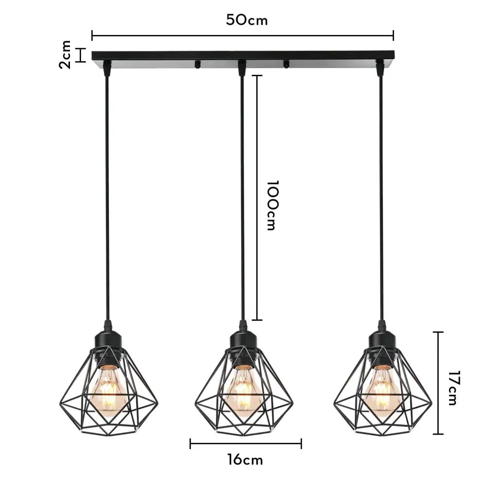 Black metal geometric industrial wood pendant light with three exposed bulbs for dining room decorbites industrial wood pendant