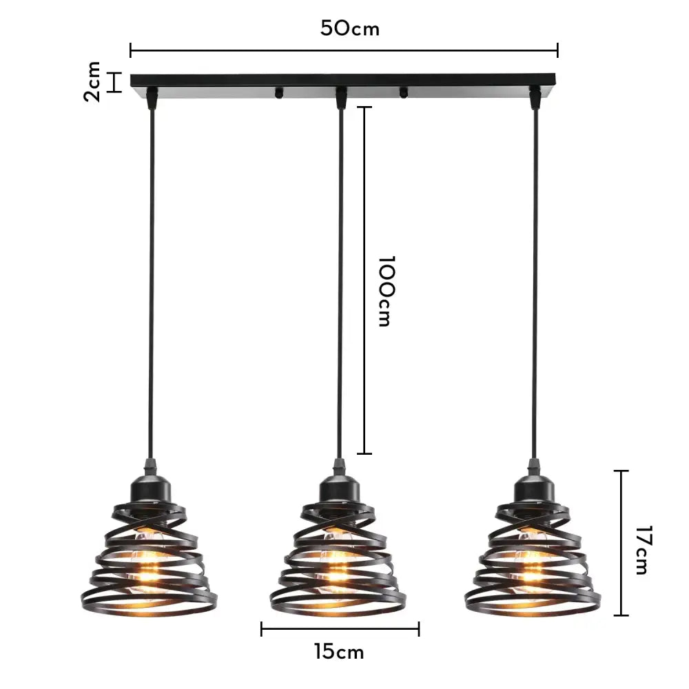 Industrial wood pendant light black metal with three spiral shades for décorbites industrial wood dining room fixture