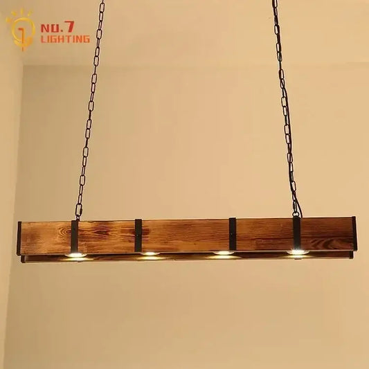 Rustic wooden bar pendant lights with black metal accents and four embedded lights for dining room decorbites industrial wood pendant