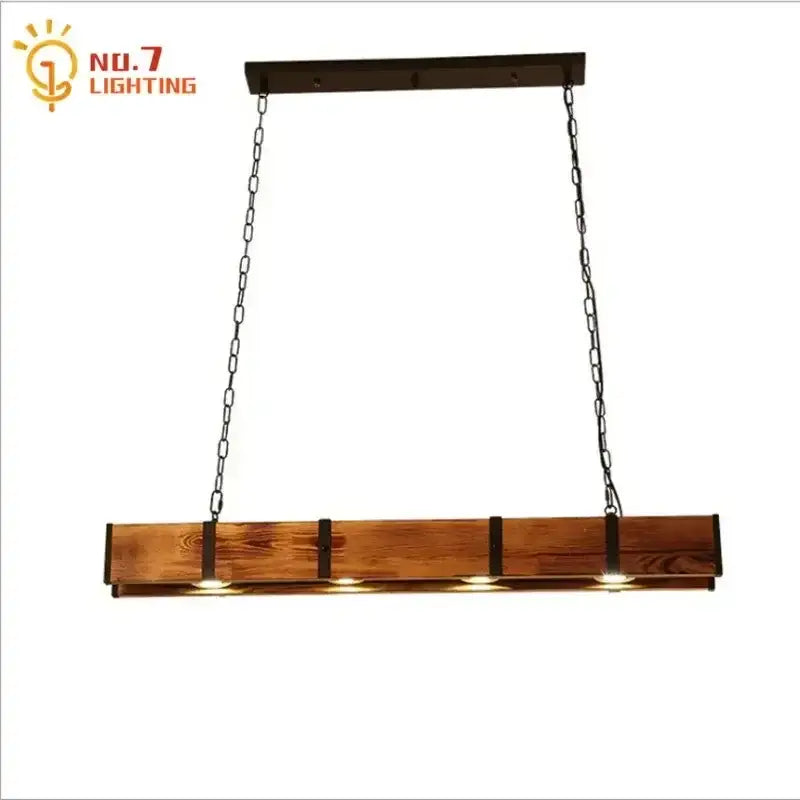Rustic four light bar pendant lights with dark metal accents and chain suspension for dining room decorbites industrial wood pendant