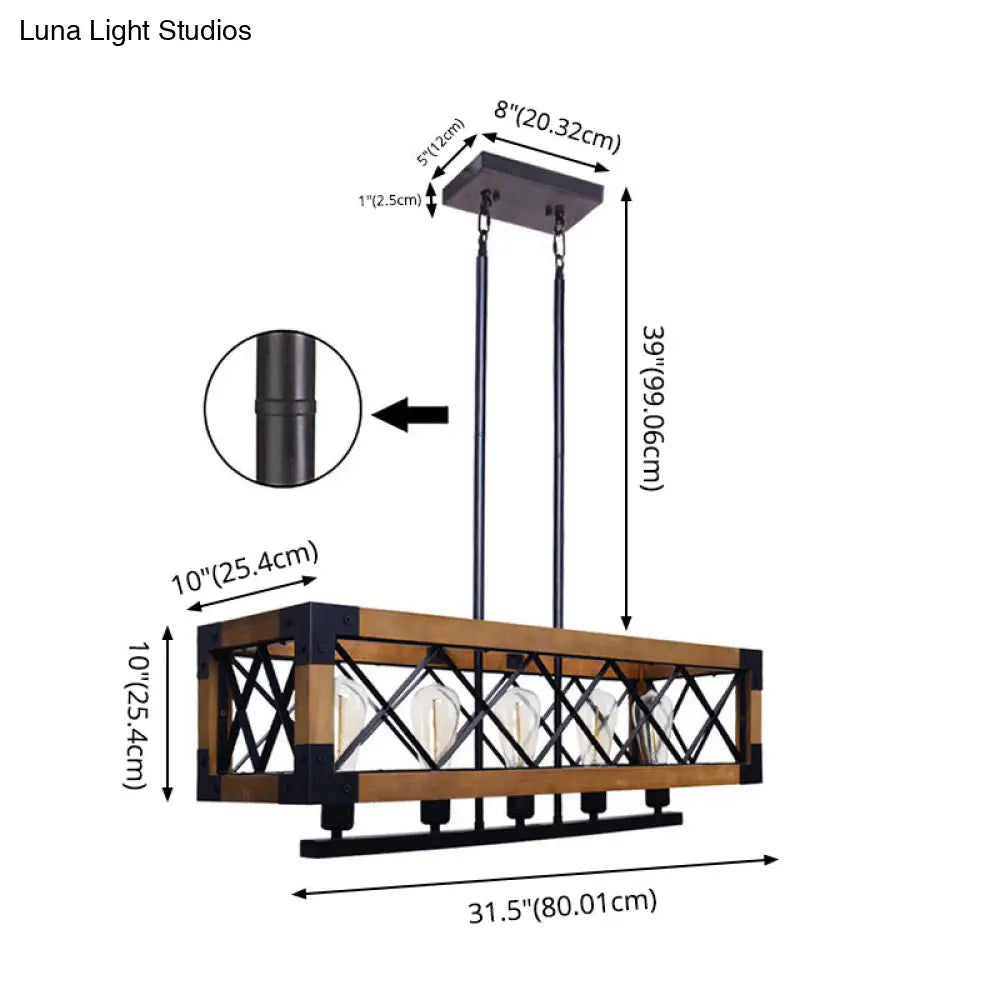 DecorBites™ Industrial Wood Rectangular Island Chandelier Light for Living Room Decor