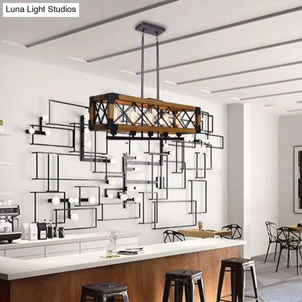 DecorBites™ Industrial Wood Rectangular Island Chandelier Light for Living Room Decor