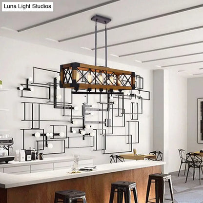DecorBites™ Industrial Wood Rectangular Island Chandelier Light for Living Room Decor