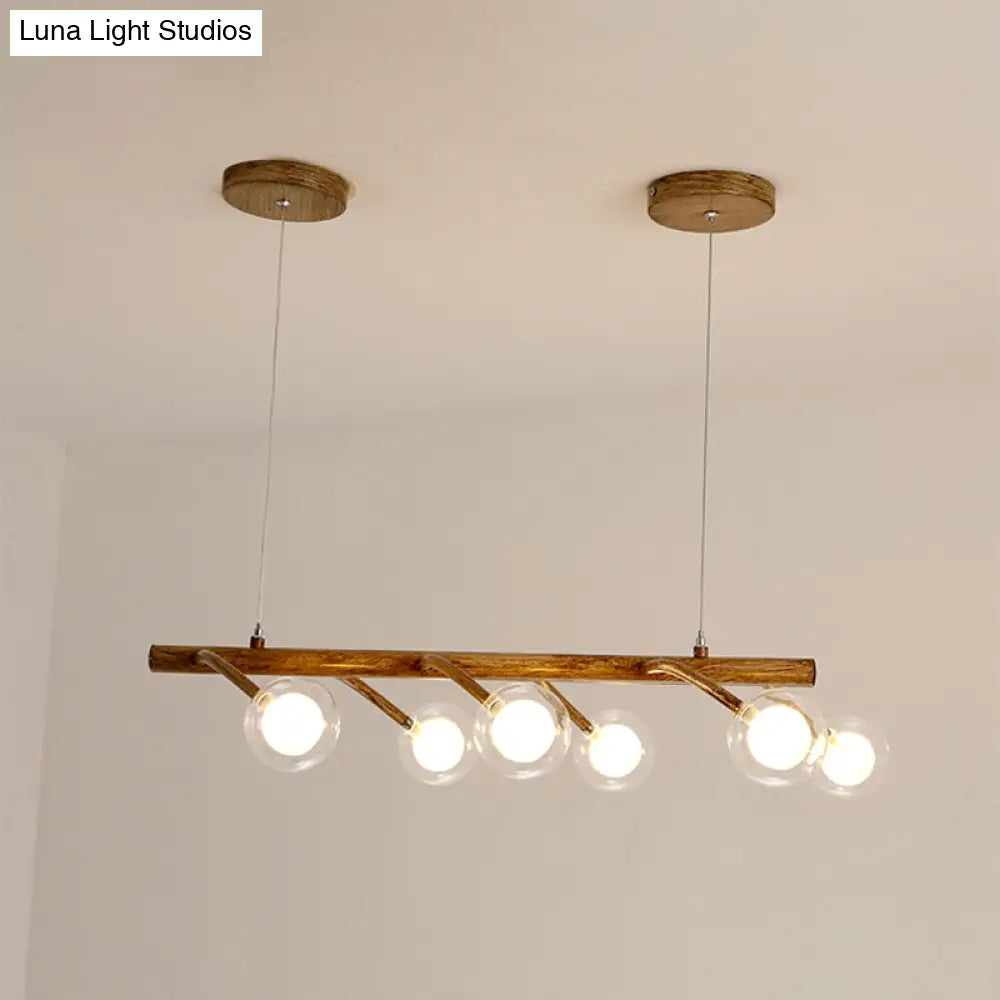 DecorBites™ Industrial Wooden Chandelier – Branching Drop Pendant, 6/8 Head, Brown with Modo Clear Glass Shade for Dining Hall or Island