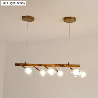 DecorBites™ Industrial Wooden Chandelier – Branching Drop Pendant, 6/8 Head, Brown with Modo Clear Glass Shade for Dining Hall or Island