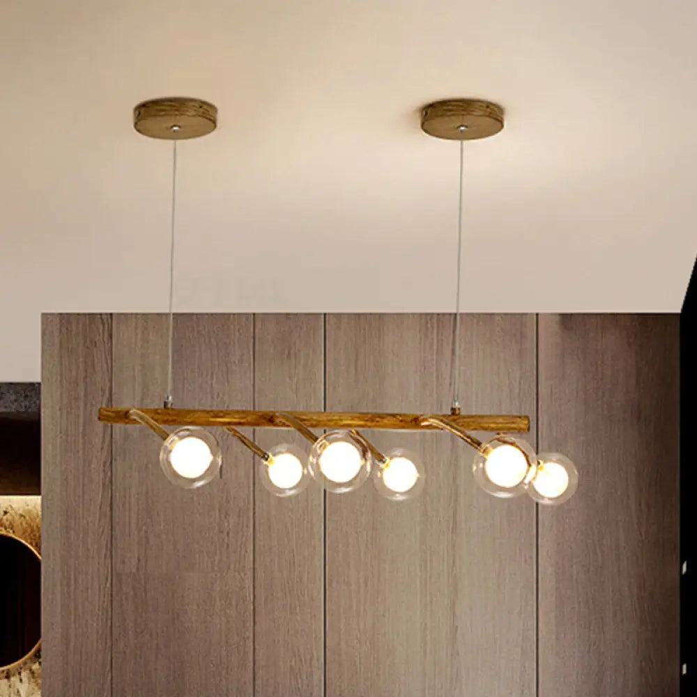 DecorBites™ Industrial Wooden Chandelier – Branching Drop Pendant, 6/8 Head, Brown with Modo Clear Glass Shade for Dining Hall or Island