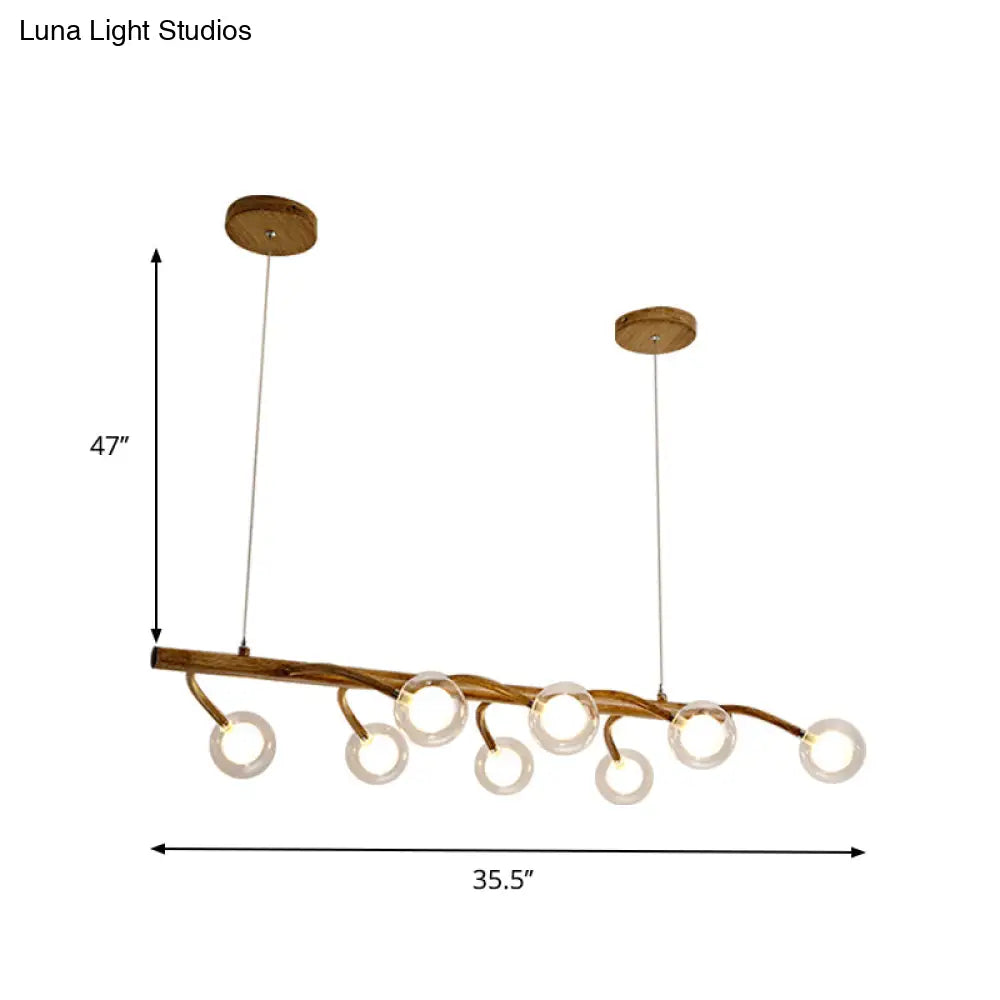 DecorBites™ Industrial Wooden Chandelier – Branching Drop Pendant, 6/8 Head, Brown with Modo Clear Glass Shade for Dining Hall or Island