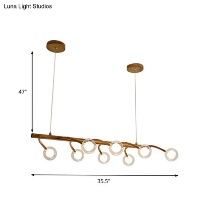 DecorBites™ Industrial Wooden Chandelier – Branching Drop Pendant, 6/8 Head, Brown with Modo Clear Glass Shade for Dining Hall or Island