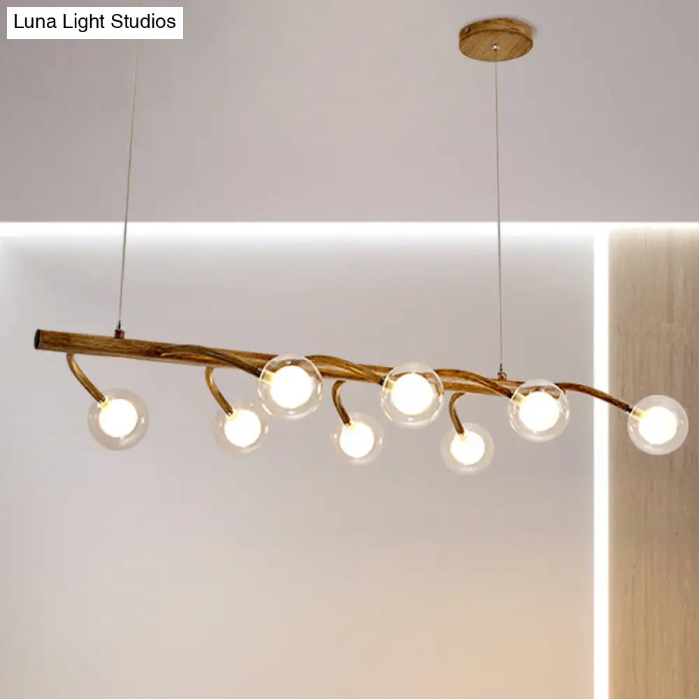 DecorBites™ Industrial Wooden Chandelier – Branching Drop Pendant, 6/8 Head, Brown with Modo Clear Glass Shade for Dining Hall or Island