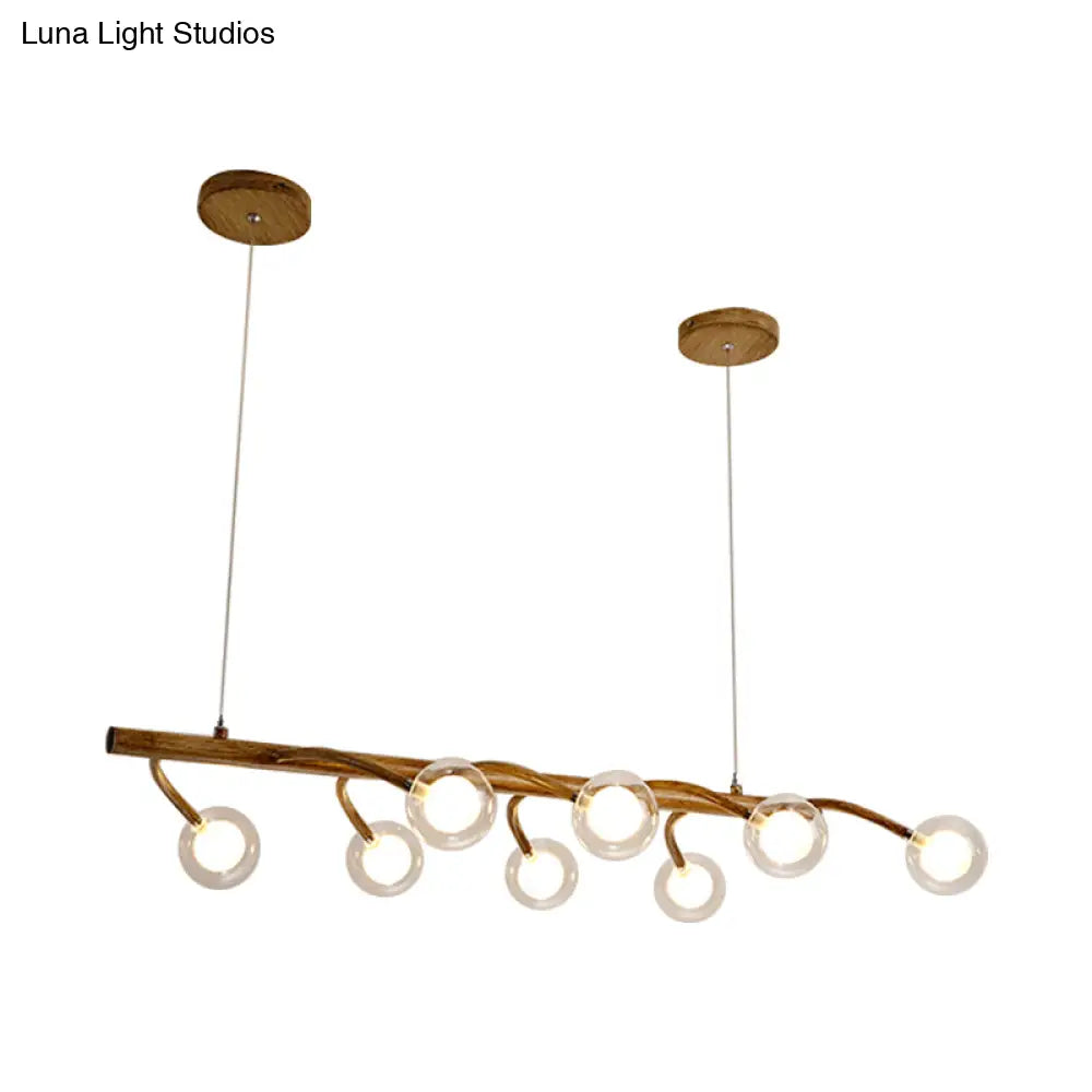 DecorBites™ Industrial Wooden Chandelier – Branching Drop Pendant, 6/8 Head, Brown with Modo Clear Glass Shade for Dining Hall or Island